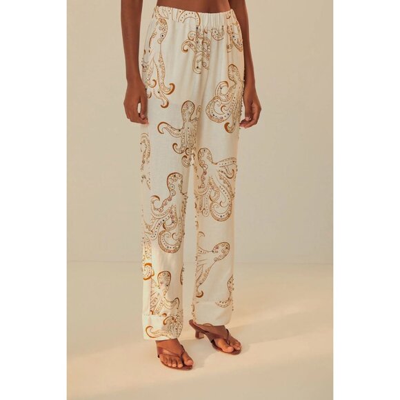 NWT FARM Rio Off-White Octopus Fun Euroflax Premium Linen Pants Large - Picture 2 of 6